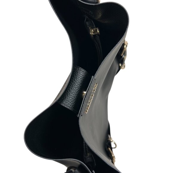 Steve Madden NYC Large Tote Handbag Black Bucket Bag Buckle Gold Streetwear - Picture 5 of 8